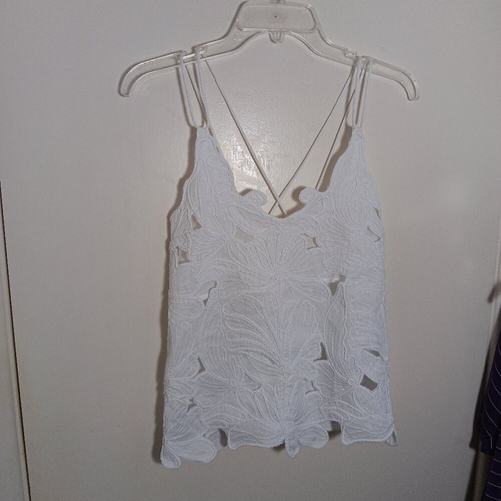 H&M Lace Cami Embroidered  Floral Top Strappy Criss Cross Back Festival Boho